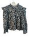 Isabel Etoile Marant Size 40 Green 100% Linen Paisley High Ruffle Neck Top Green / 40