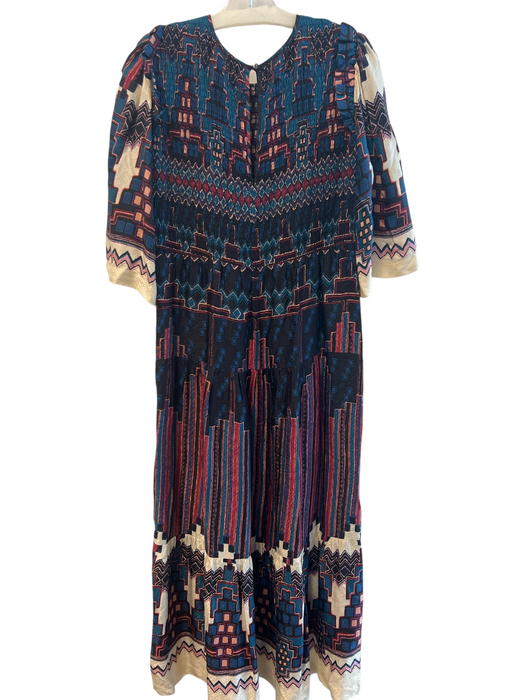 Ba&sh Size 3 Multi Viscose Smocked Tribal Round Neck Maxi Dress Multi / 3