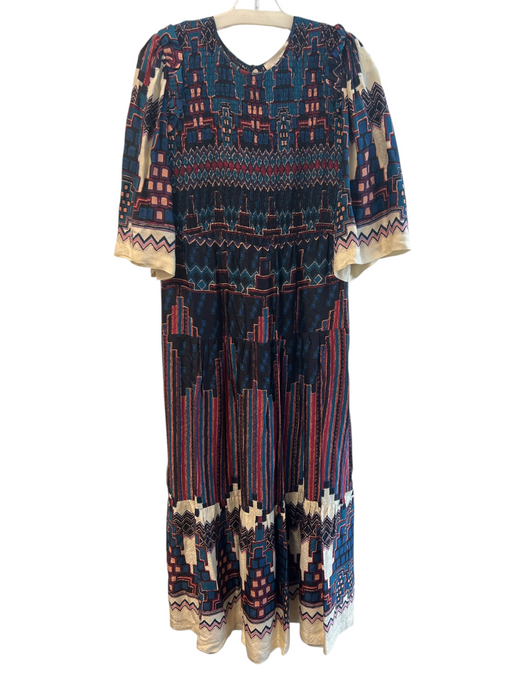 Ba&sh Size 3 Multi Viscose Smocked Tribal Round Neck Maxi Dress Multi / 3