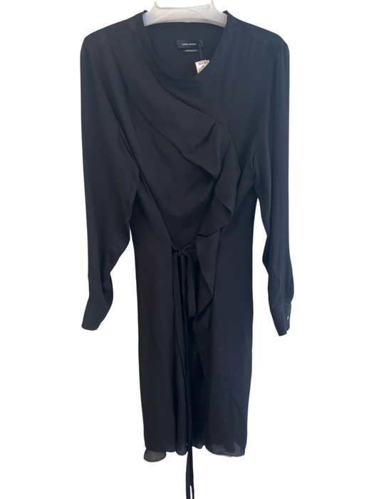 Isabel Marant Size 40 Black 100% Silk Raw Edge Detail Asymmetric Ruffle Dress Black / 40