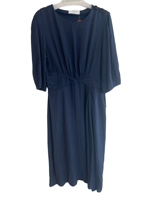 Ba&sh Size 3 Navy Viscose Shoulder buttons Round Neck Half Sleeve Dress Navy / 3