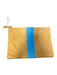 Clare Vivier Brown & Blue Leather Top Zipper Gold Hardware Stripe Pouch Bag Brown & Blue / S