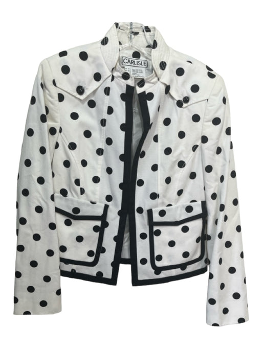 Carlisle Size 8 White & Black Cotton Flap Pocket Polka Dot Long Sleeve Jacket White & Black / 8