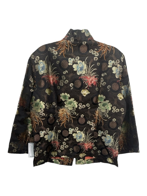 Connie Roberson Size M Black & Multi Silk Button Down Floral Jaquard Jacket Black & Multi / M