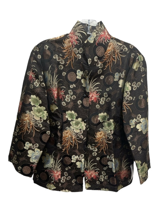 Connie Roberson Size M Black & Multi Silk Button Down Floral Jaquard Jacket Black & Multi / M