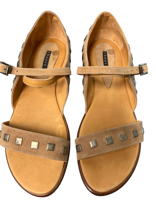 Theory Shoe Size 40 Tan Leather Silver Hardware Open Toe Buckle Strap Flat Shoes Tan / 40