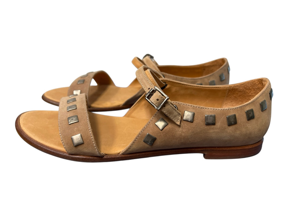Theory Shoe Size 40 Tan Leather Silver Hardware Open Toe Buckle Strap Flat Shoes Tan / 40