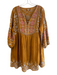 Johnny Was Size L Yellow Cotton Embroidered Long Sleeve V Neck Lined Dress Yellow / L