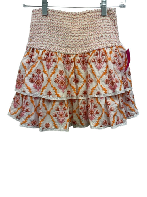 Allison New York Size XS White, Pink, Orange Cotton High Rise Cross Stitch Skirt White, Pink, Orange / XS