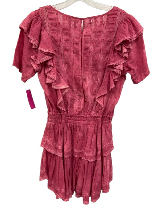 Love Shack Fancy Size S Pink Cotton Short Ruffle Sleeve Lace Snaps Mini Dress Pink / S