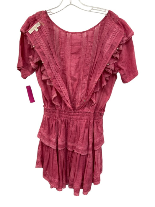 Love Shack Fancy Size S Pink Cotton Short Ruffle Sleeve Lace Snaps Mini Dress Pink / S