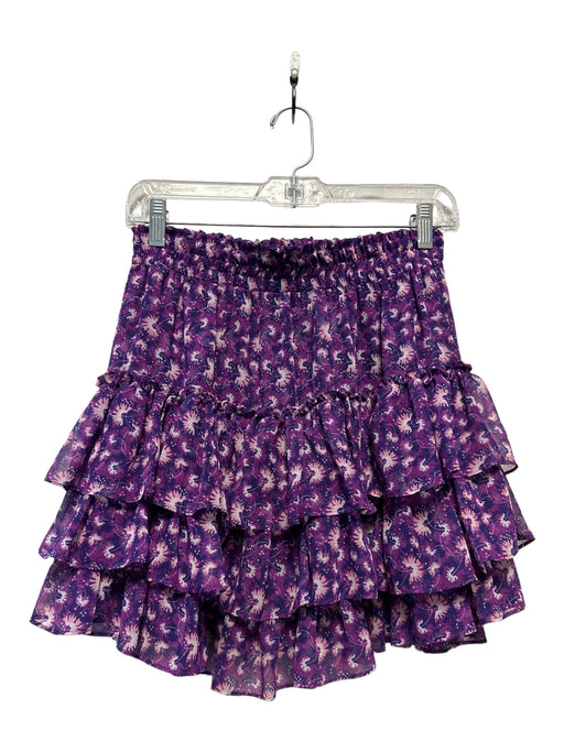 Misa Size S Purple Multi Synthetic Elastic Waist Floral Tiered Mini Skirt Purple Multi / S