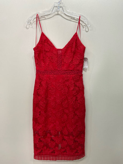 Nicholas Size 6 Red Polyester Lace Overlay Spaghetti Strap V Neck Floral Dress