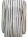 Akris Size 2 Ivory & Navy Print Silk Vertical Stripes Mock Collar Midi Dress Ivory & Navy Print / 2