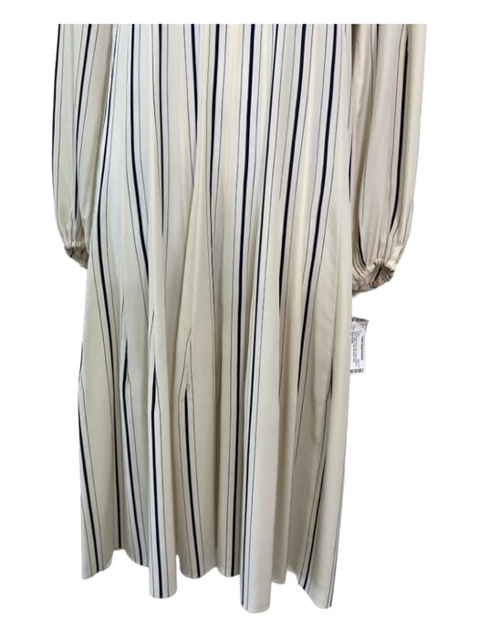 Akris Size 2 Ivory & Navy Print Silk Vertical Stripes Mock Collar Midi Dress Ivory & Navy Print / 2