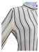 Akris Size 2 Ivory & Navy Print Silk Vertical Stripes Mock Collar Midi Dress Ivory & Navy Print / 2