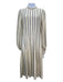 Akris Size 2 Ivory & Navy Print Silk Vertical Stripes Mock Collar Midi Dress Ivory & Navy Print / 2