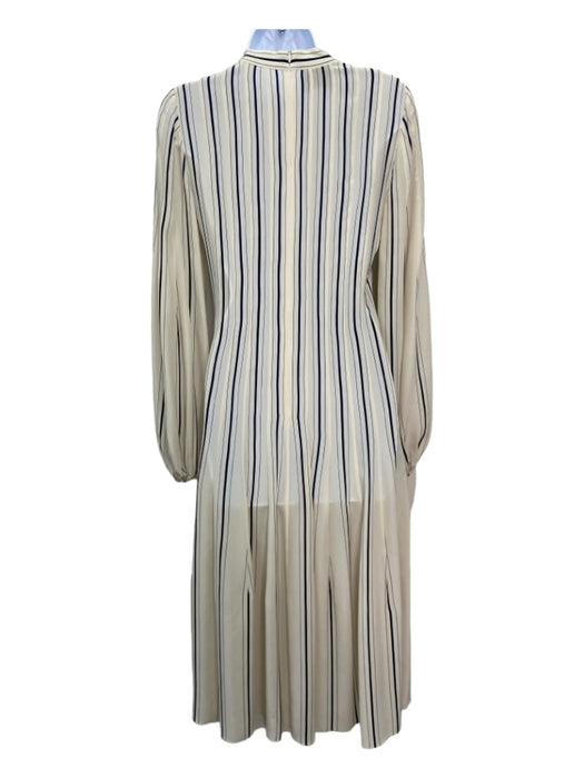 Akris Size 2 Ivory & Navy Print Silk Vertical Stripes Mock Collar Midi Dress Ivory & Navy Print / 2