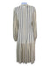 Akris Size 2 Ivory & Navy Print Silk Vertical Stripes Mock Collar Midi Dress Ivory & Navy Print / 2