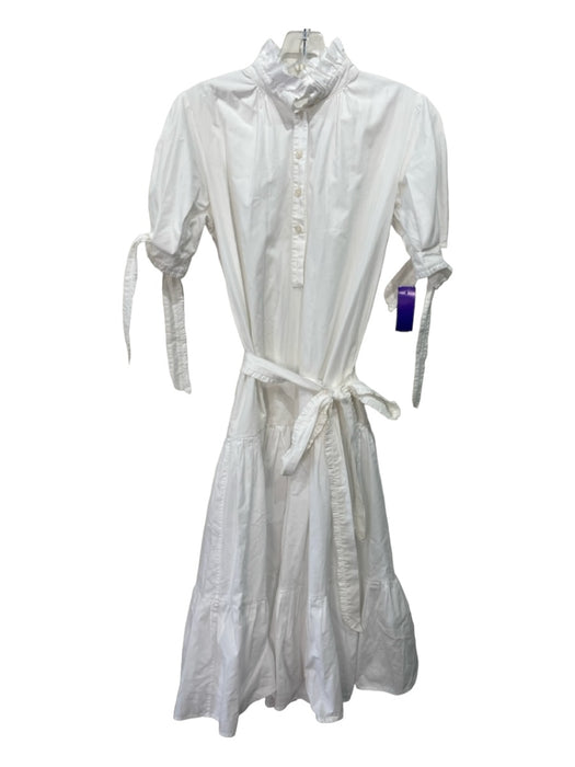 Evi Grintela Size Small White Cotton Short Sleeve Ruffled Collar Button Up Dress White / Small