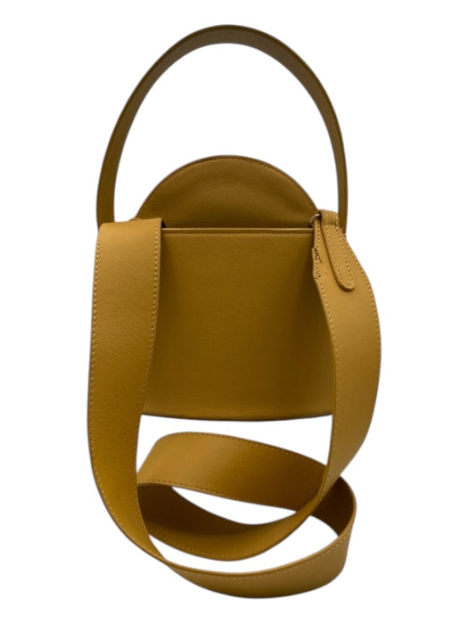 D'estree Mustard Yellow Leather Crossbody Swirl Bucket Bag Mustard Yellow / S