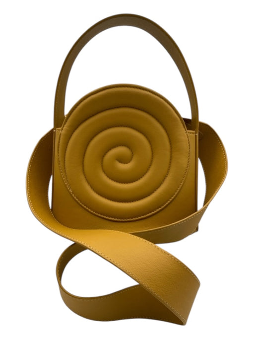 D'estree Mustard Yellow Leather Crossbody Swirl Bucket Bag Mustard Yellow / S