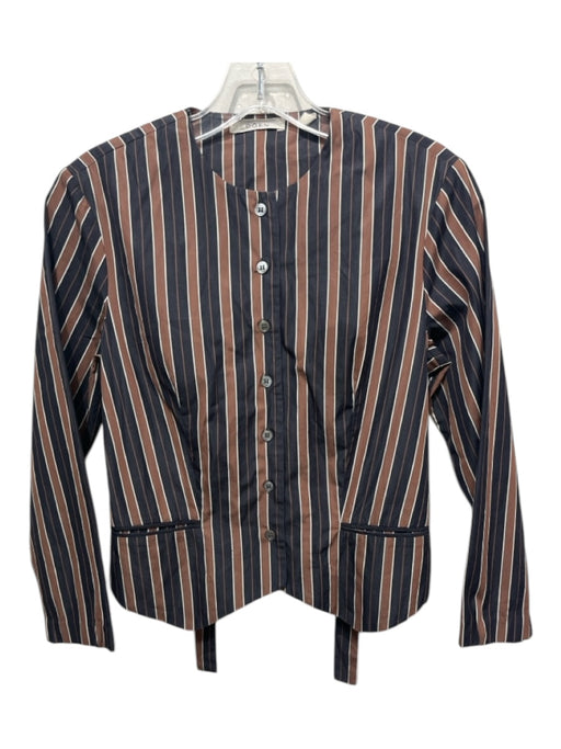 Doen Size XS Black & Brown Cotton Button Up Vertical Stripes Long Sleeve Top Black & Brown / XS