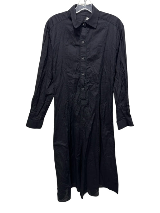 Three Graces Size 8 Black Cotton Long Sleeve Collared 1/2 Button Front Dress Black / 8