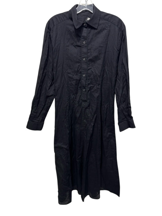 Three Graces Size 8 Black Cotton Long Sleeve Collared 1/2 Button Front Dress Black / 8