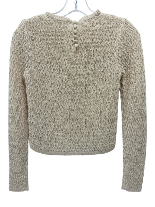 BA & SH Size 0 Cream White Cotton Blend Open Knit Long Sleeve Button Back Top Cream White / 0