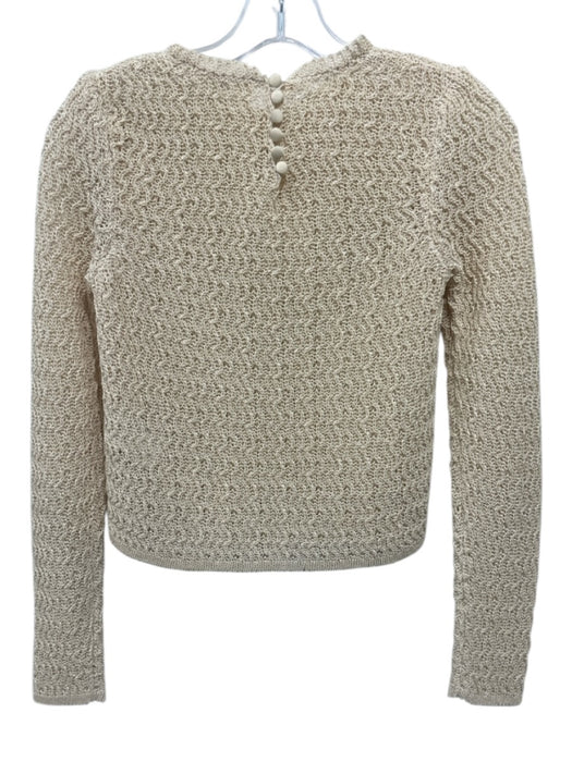 BA & SH Size 0 Cream White Cotton Blend Open Knit Long Sleeve Button Back Top Cream White / 0