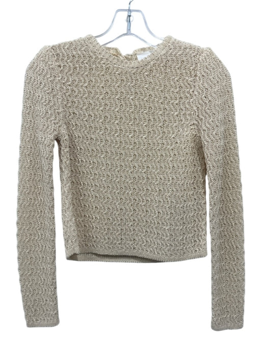 BA & SH Size 0 Cream White Cotton Blend Open Knit Long Sleeve Button Back Top Cream White / 0