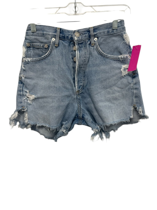 Agolde Size 25 Light Wash Cotton Denim Button Fly Distressed Pockets Shorts Light Wash / 25