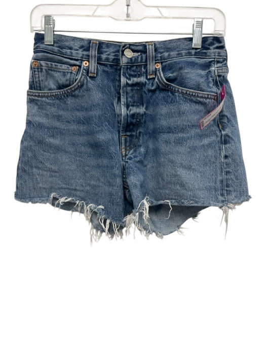 Agolde Size 24 Medium Wash Cotton Denim Button Fly Raw Hem Pockets Shorts Medium Wash / 24
