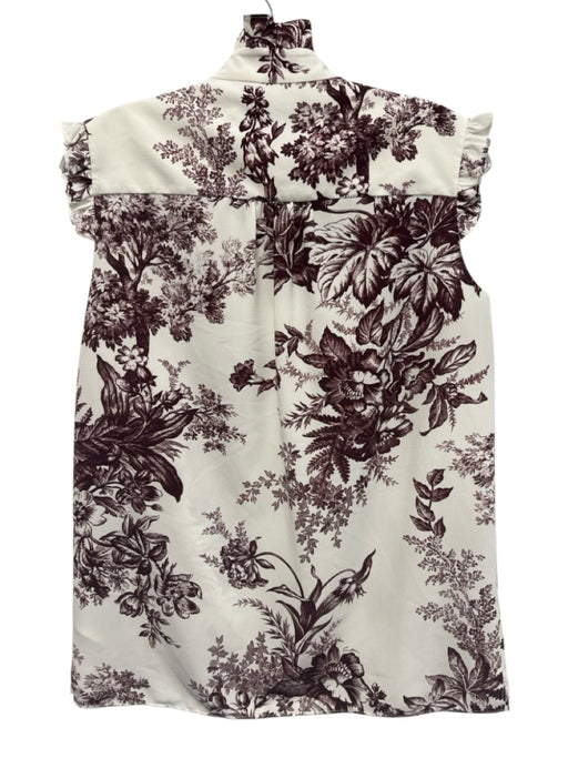 Erdem Size 4 Burgundy Red & White Polyester Sleeveless Floral Print Ruffles Top Burgundy Red & White / 4