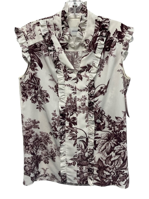 Erdem Size 4 Burgundy Red & White Polyester Sleeveless Floral Print Ruffles Top Burgundy Red & White / 4