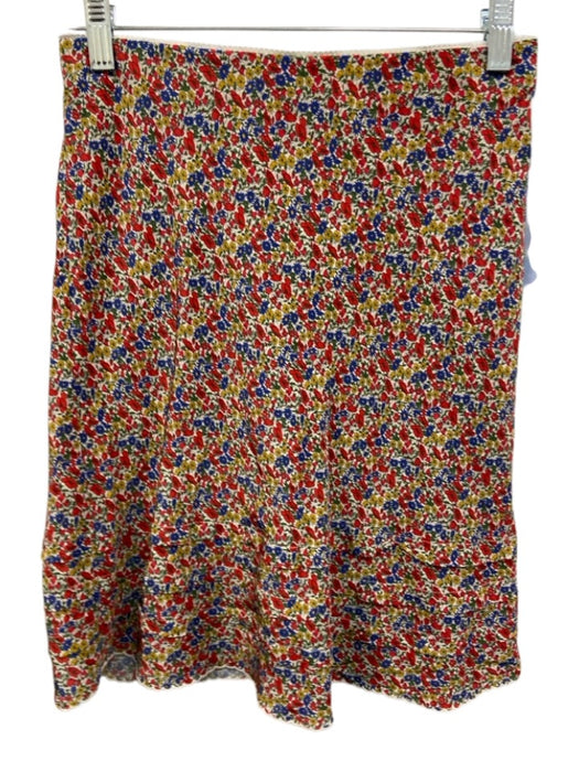 J Crew Size XS Red, Yellow, Blue Viscose Elastic Waist Floral Tiered Skirt Red, Yellow, Blue / XS