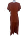 Victoria Beckham Size 2 Rust Brown Viscose Short Sleeve Contrast Stitch Dress Rust Brown / 2
