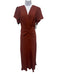 Victoria Beckham Size 2 Rust Brown Viscose Short Sleeve Contrast Stitch Dress Rust Brown / 2