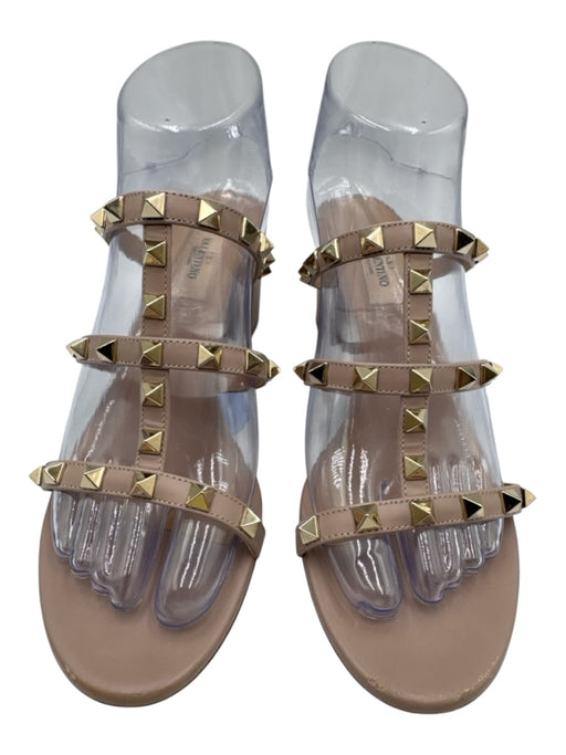 Valentino Garavani Shoe Size 37.5 Taupe Pink Leather Cage Rock Studs Sandals Taupe Pink / 37.5