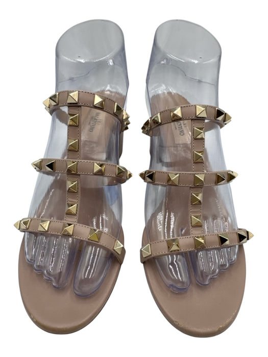 Valentino Garavani Shoe Size 37.5 Taupe Pink Leather Cage Rock Studs Sandals Taupe Pink / 37.5