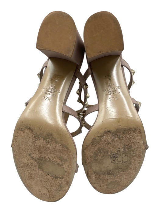 Valentino Garavani Shoe Size 37.5 Taupe Pink Leather Cage Rock Studs Sandals Taupe Pink / 37.5
