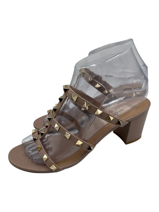 Valentino Garavani Shoe Size 37.5 Taupe Pink Leather Cage Rock Studs Sandals Taupe Pink / 37.5