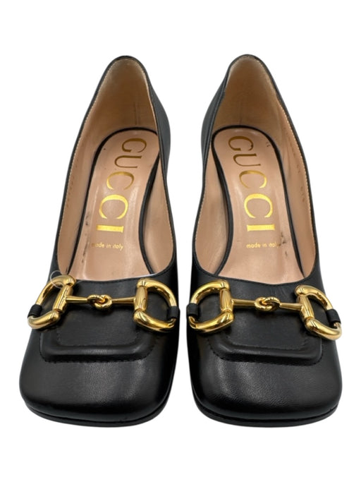 Gucci Shoe Size 37 Black Leather Square Toe Horse Bit Block Heel Loafer Pumps Black / 37
