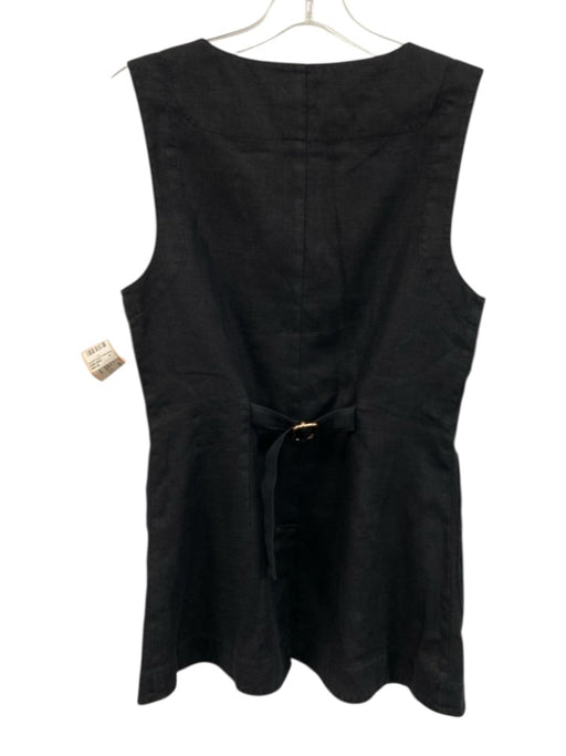 Posse Black Linen & Cotton Sleeveless Buttons Pockets Vest Top Black
