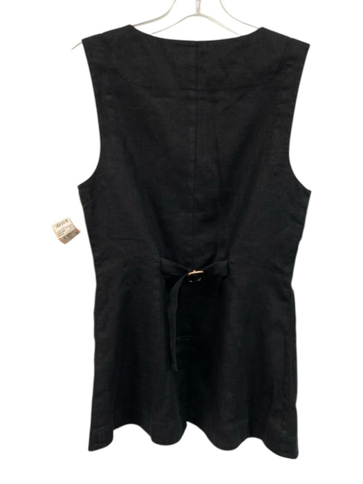 Posse Black Linen & Cotton Sleeveless Buttons Pockets Vest Top Black
