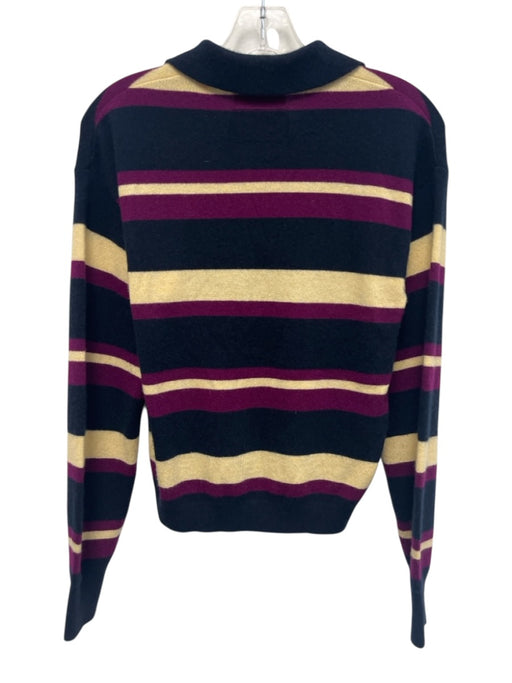 Guest in Residence Size XS Navy Blue, Purple, Ivory Cashmere Long Sleeve Sweater Navy Blue, Purple, Ivory / XS