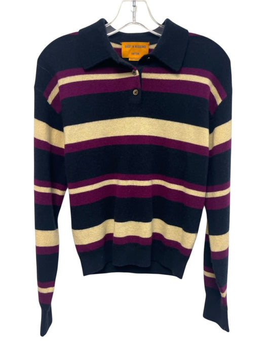 Guest in Residence Size XS Navy Blue, Purple, Ivory Cashmere Long Sleeve Sweater Navy Blue, Purple, Ivory / XS