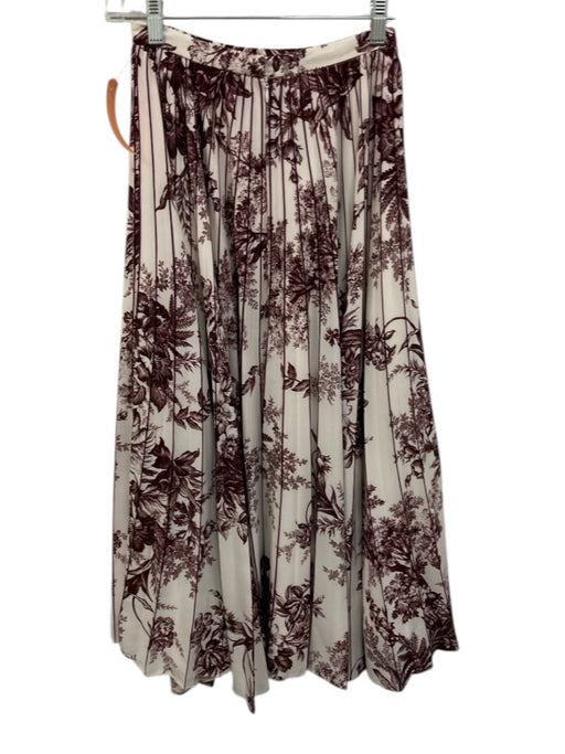 Erdem Size 4 Burgundy Red & White Polyester Pleated Botanical Print Maxi Skirt Burgundy Red & White / 4
