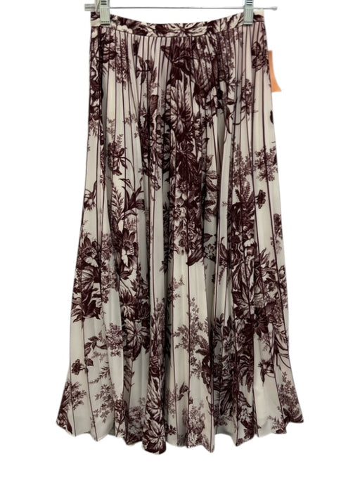 Erdem Size 4 Burgundy Red & White Polyester Pleated Botanical Print Maxi Skirt Burgundy Red & White / 4